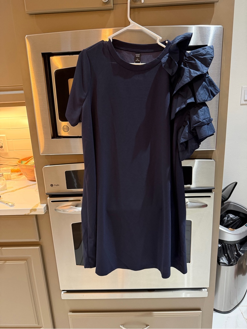 SHEIN Navy One-Shoulder Ruffle Sleeve Dress